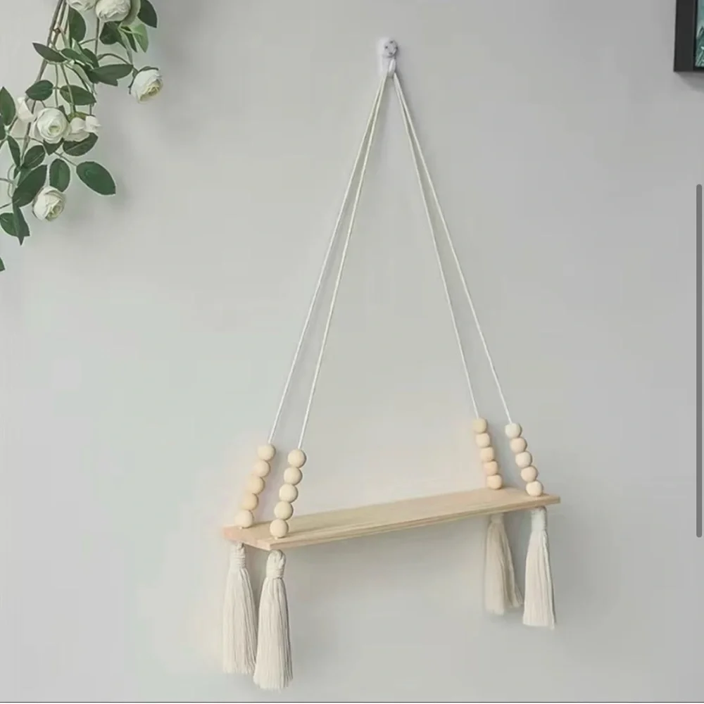 🆕NWT, Macrame Bohemian Wood Beaded Shelf